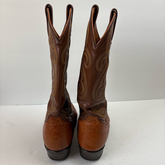 Vintage Tony Lama Brown Smooth Ostrich Leather Cowboy Boots 8437 Mens Size 7 D - Picture 9 of 16